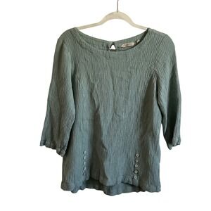Soft Surroundings Gauzy Green 3/4 Length Sleeves Blouse - Size Large
